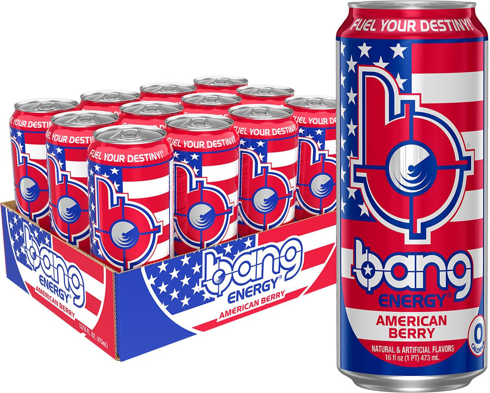 Lata Bang American Berry frontal con diseño patriótico y atractivo visual