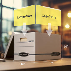 Bankers Box primer plano de la tapa lift-off protegiendo documentos
