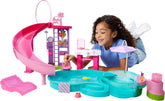 Barbie vista frontal del set con piscina mostrando diversión instantánea