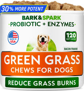 BARK&SPARK empaque frontal mostrando golosinas y beneficio para césped