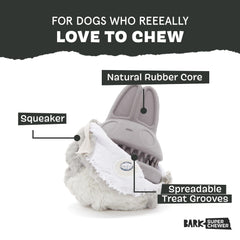 BarkBox detalle del núcleo de caucho natural que resiste masticación intensa