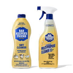 Bar Keepers Friend pack frontal mostrando ambos envases y beneficios claros