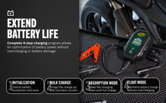 Battery Tender cables y pinzas alligator listos para una conexión segura y rápida