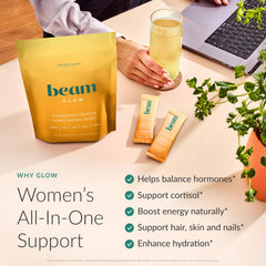 BEAM Glow sobre abierto con polvo, textura fina y mezcla natural, fácil disolver