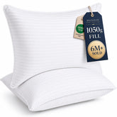 Beckham Hotel Collection frontal del juego de almohadas mostrando el empaque y beneficio de confort