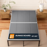 BedBro vista frontal del Bunkie Board Queen mostrando tamaño y aporte de soporte