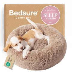 Bedsure cama donut frontal color camel mostrando forma redonda y confort