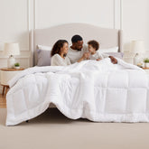 Bedsure edredón oversized king frontal vistiendo cama y ofreciendo calidez uniforme
