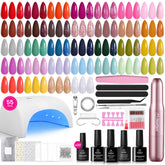 beetles gel polish kit frontal mostrando 32 colores y caja completa, variedad inmediata