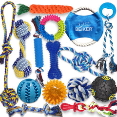 Beiker pack frontal con 15 juguetes para cachorros, variedad para dentición y juego