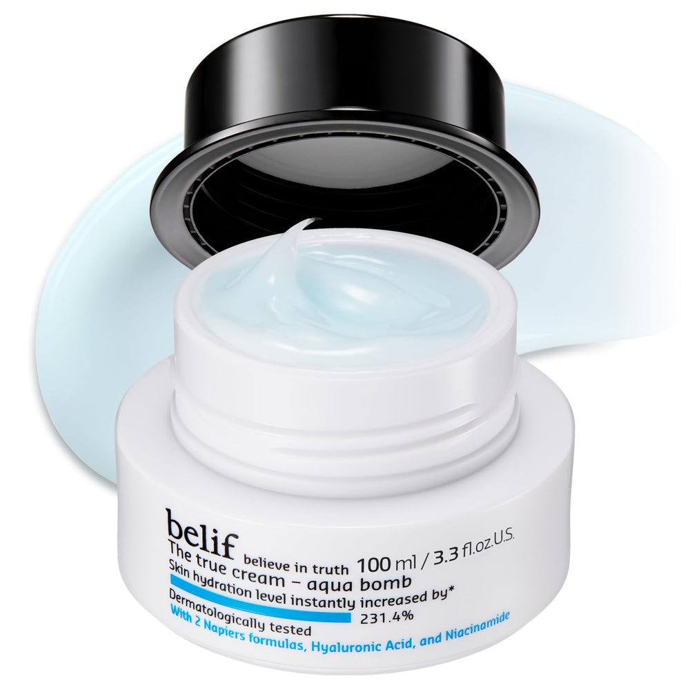 belif frasco Aqua Bomb frente mostrando diseño y beneficio hidratación rápida