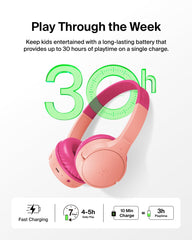 Belkin SoundForm Mini headband next to ruler showing kid-sized scale