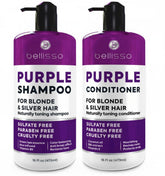 BELLISSO envases frontales del champú y acondicionador morado para brillo y tono uniforme