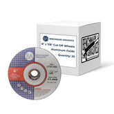 Benchmark Abrasives frontal del empaque mostrando 25 ruedas y ventajas de cantidad