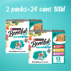 Beneful IncrediBites loaf can opened showing loaf pieces and convenience