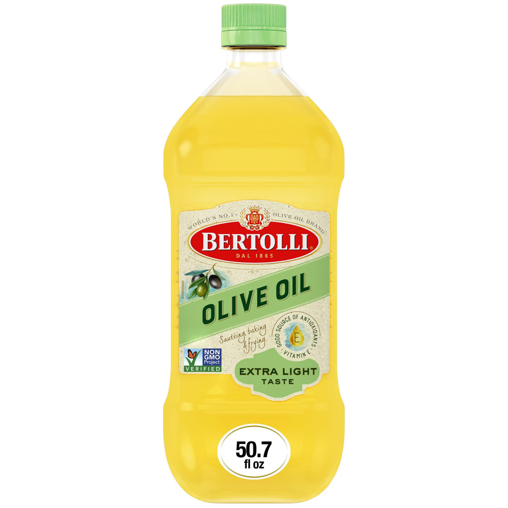 Bertolli botella frontal 50.7 fl oz mostrando tamaño grande y uso frecuente