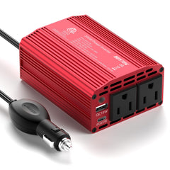 BESTEK inversor frontal mostrando enchufes AC y puertos USB para energía en ruta