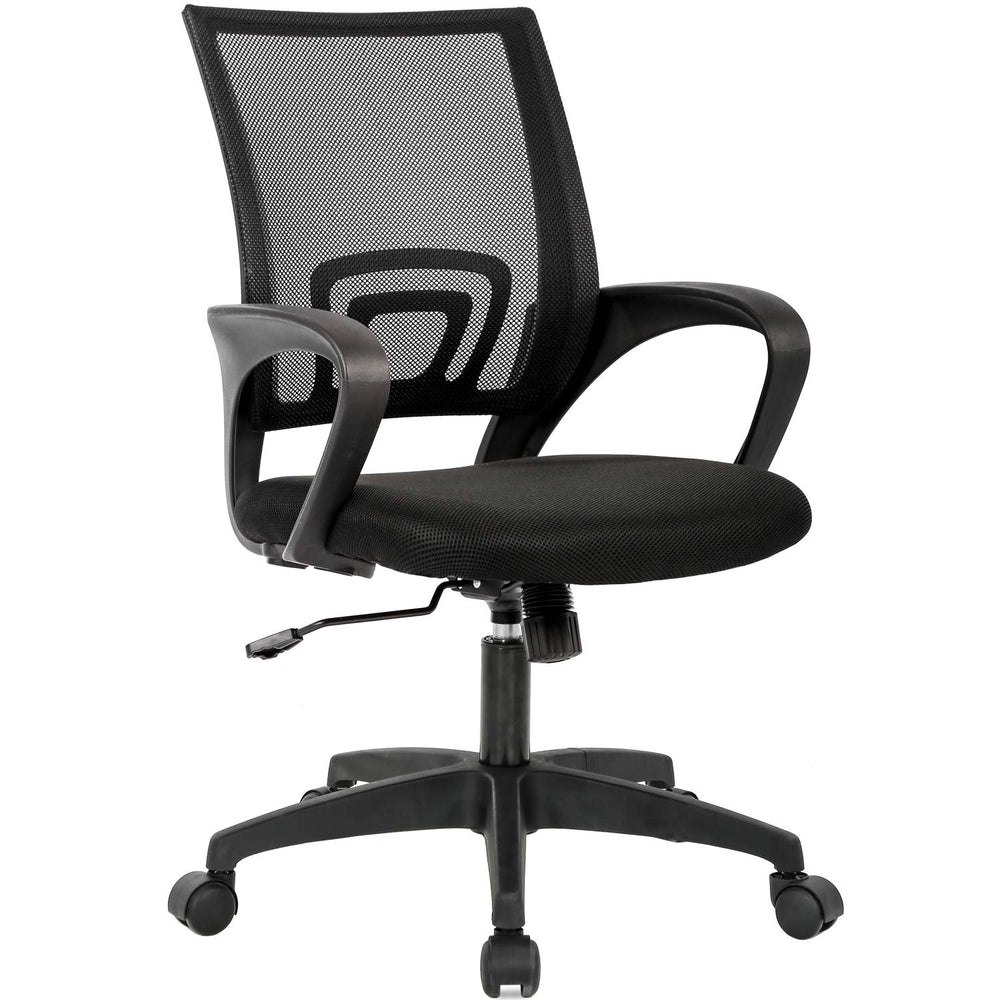 BestOffice vista frontal de la silla negra mostrando diseño ergonómico y ventilación