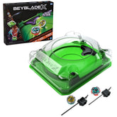 Beyblade Beystadium frontal mostrando arena y riel para batallas más intensas