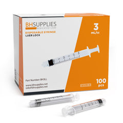 BH SUPPLIES jeringa 3 ml frontal mostrando volumen y diseño para uso preciso