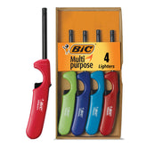 BIC encendedor frontal del paquete mostrando los cuatro encendedores, confiabilidad inmediata