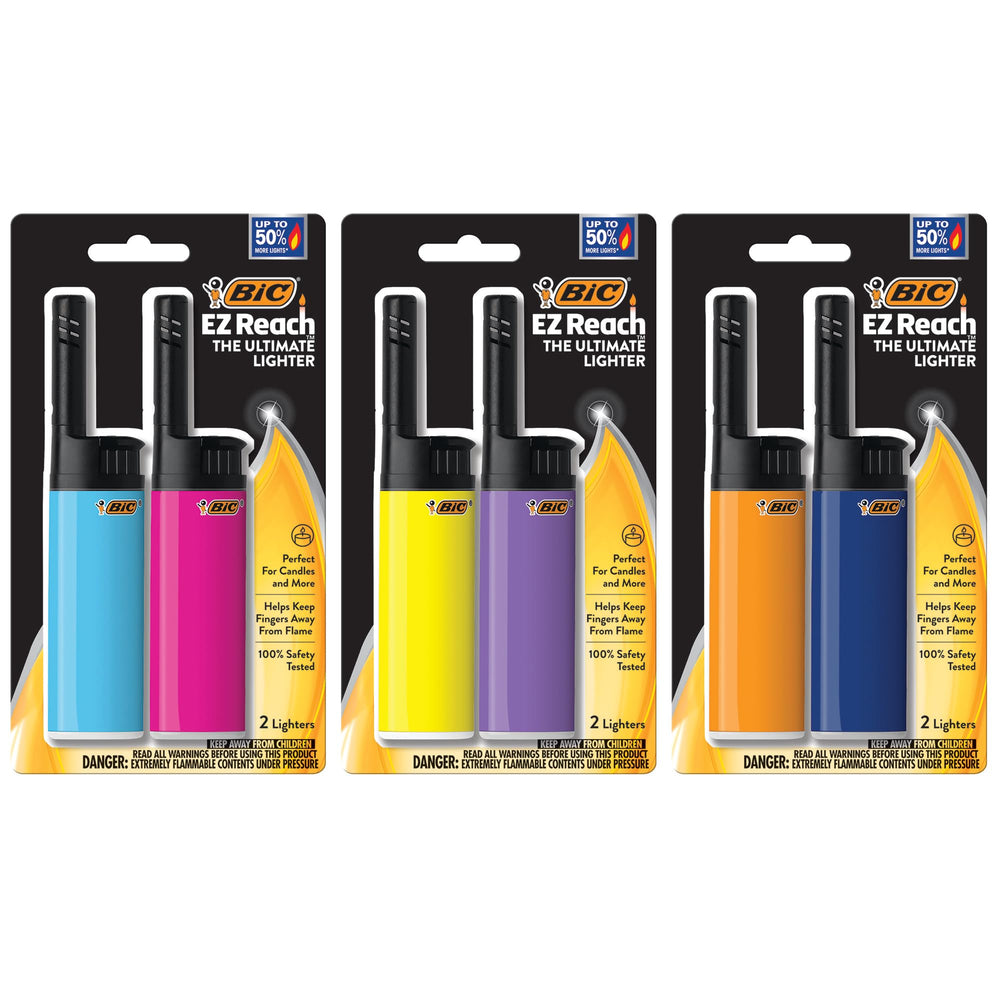 BIC encendedor EZ Reach frontal del paquete seis unidades, confiabilidad inmediata