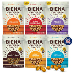 BIENA front-packaging six-pack showing variety and convenience