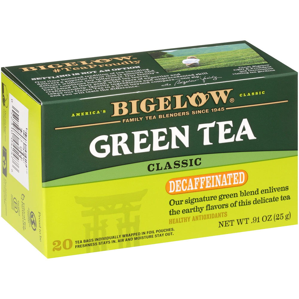 Bigelow Tea empaque frontal con 20 bolsitas y diseño claro, conserva frescura