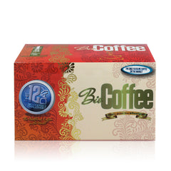Bio Coffee taza servida, bebida lista con sabor colombiano y vegetal
