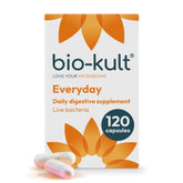 Bio-Kult frontal del envase mostrando 120 cápsulas y diseño claro
