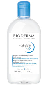 Bioderma Hydrabio H2O botella frontal mostrando diseño limpio y volumen