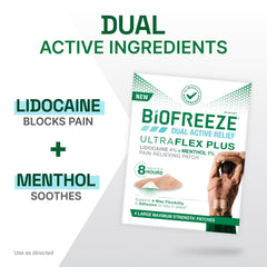 Biofreeze detalle de textura y tela flexible del parche, permite movimiento cómodo