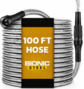 BIONIC STEEL manguera frontal enrollada mostrando durabilidad y ahorro de espacio