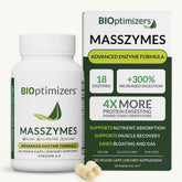 BIOptimizers MassZymes frasco frontal, presentación clara y profesional