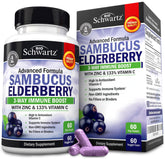BioSchwartz frasco Elderberry con cápsulas, presentación clara y profesional