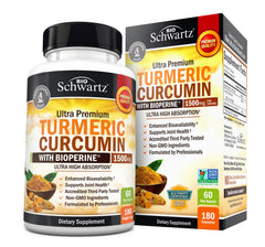 BioSchwartz frasco frontal de cúrcuma 1500 mg, presentación clara y beneficios visibles