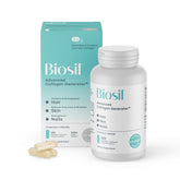Biosil frasco frontal mostrando diseño y 120 cápsulas, refuerza confianza