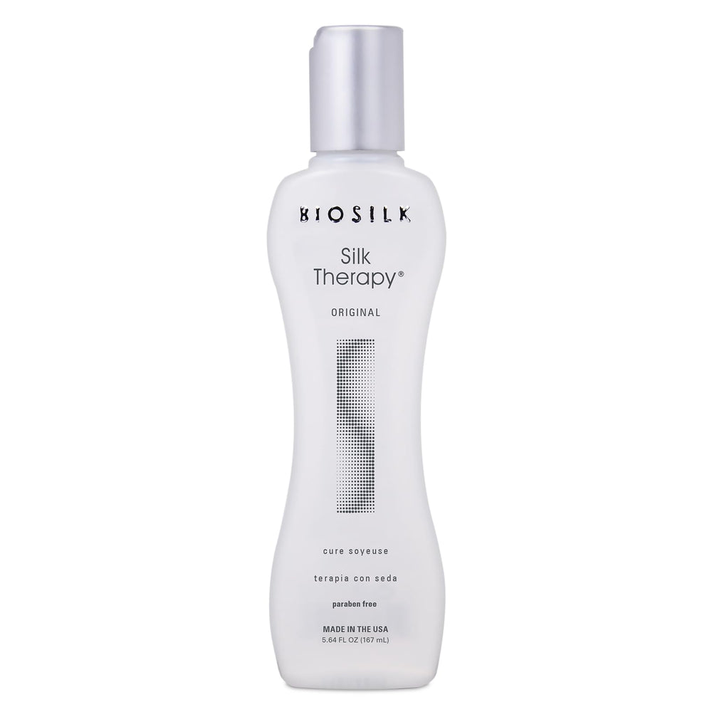 BioSilk botella frontal mostrando etiqueta y beneficio de brillo