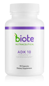Biote frasco delantero ADK 10 mostrando diseño y cantidad 90 cápsulas, claridad de uso