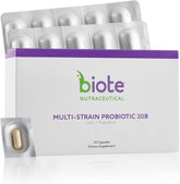 Biote envase frontal del probiótico mostrando el nombre y formato, práctico para uso diario