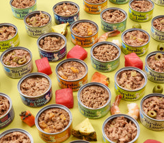 Birdie & Louie lata cerrada primer plano que destaca ingredientes naturales