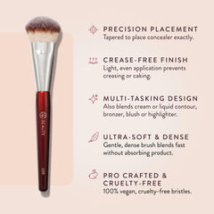 BK BEAUTY brocha 109 aplicando base en mejilla para un difuminado preciso