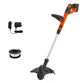 BLACK+DECKER front view of trimmer showing compact cordless design and portability