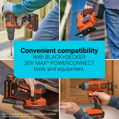 BLACK+DECKER batería instalada en aspiradora 20V MAX para limpieza rápida