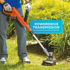 BLACK+DECKER en modo trimmer cortando maleza densa con mayor torque
