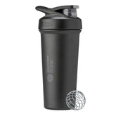 BlenderBottle Strada Sleek vista frontal en negro, diseño ergonómico y elegante