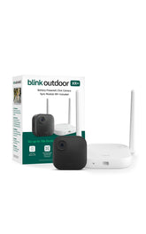 Blink cámara exterior frontal mostrando su carcasa resistente y protección contra clima