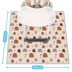 Blissful Diary splat mat en uso bajo una trona con bebé y comida