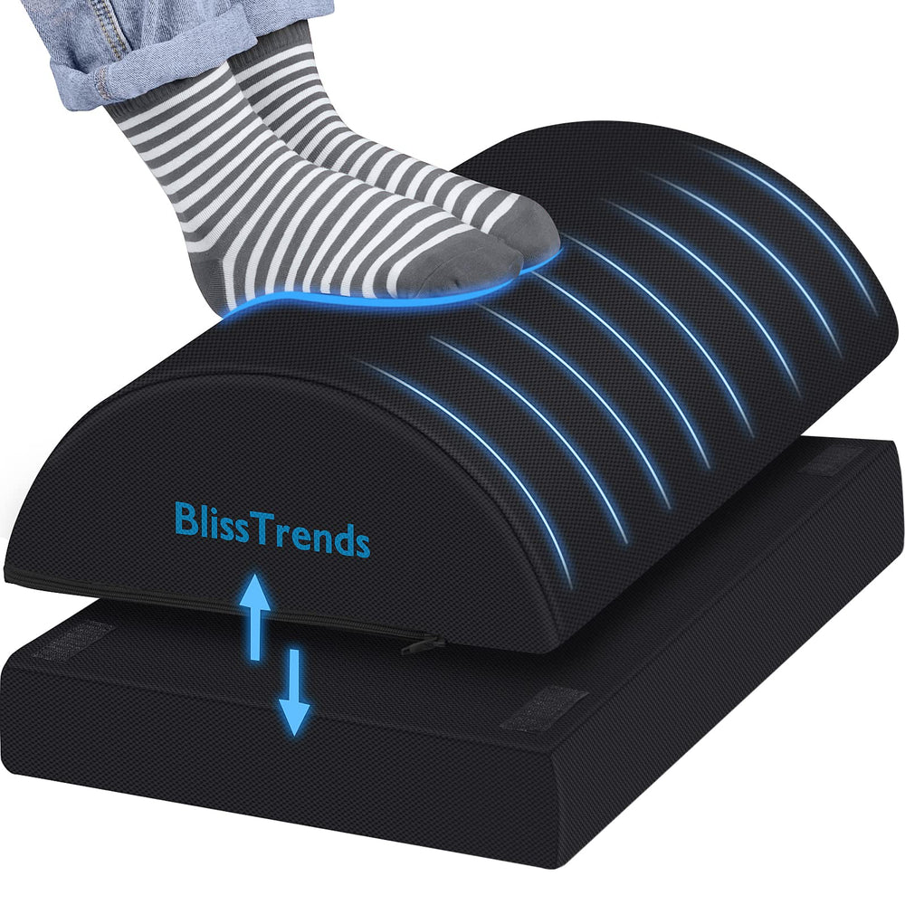 BlissTrends vista frontal del reposapiés mostrando su forma ergonómica y confort