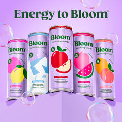 Bloom Nutrition lata abierta con espuma ligera, destaca carbonatación y sabor listo para beber